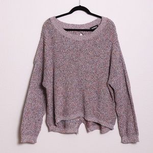 cable knit split back pullover sweater
